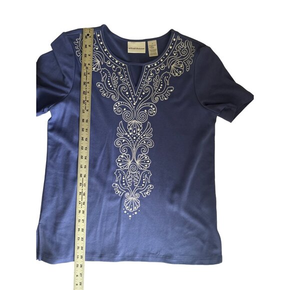 Alfred Dunner Womens Lavender Embroidered Top Short Sleeve Keyhole Chest, Small - Picture 7 of 8